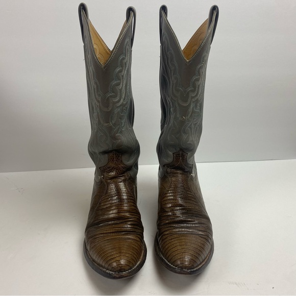 Justin Boots Vintage Leather Cowboy Western Pointed Toe Gray Brown Lizard 7.5 - Picture 2 of 13